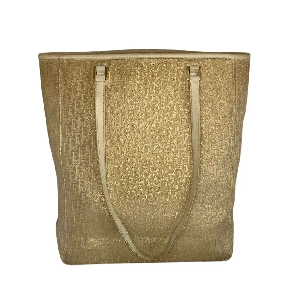 Christian Dior White and Gold Monogram Tote Bag Vintage - Picture 8 of 16